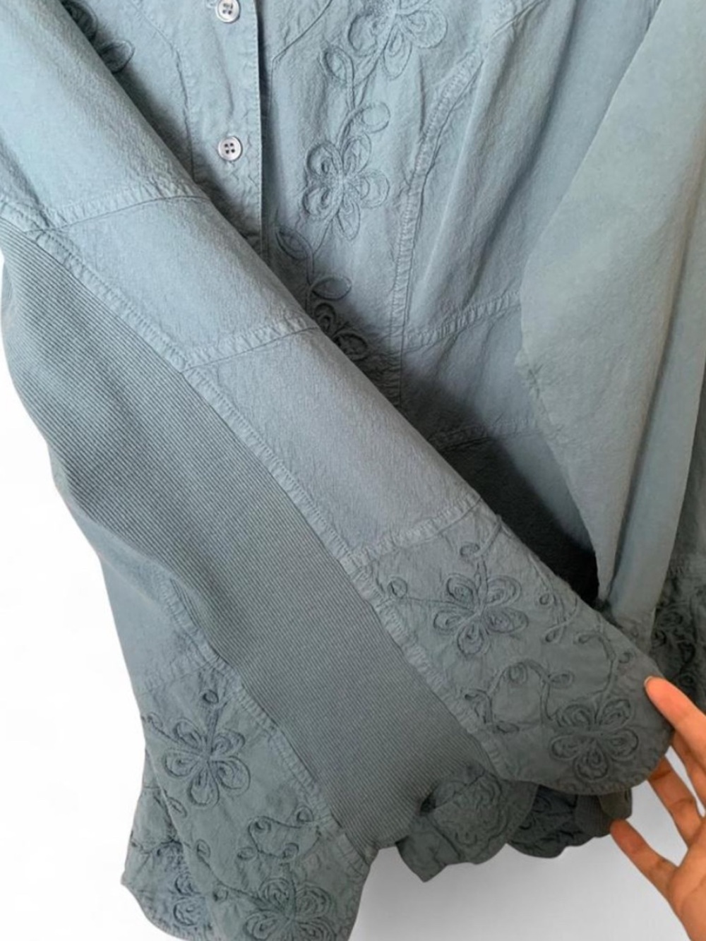 Soft Surroundings Samantha Embroidered Cotton Scalloped Tunic Blue 1X EUC - Picture 5 of 6